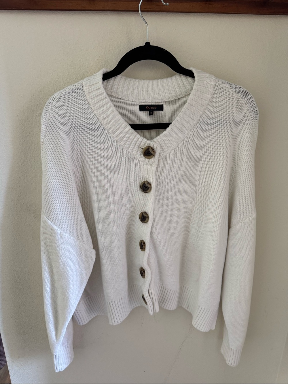 Quince 100% Cotton White Button-Front Women's Sweater